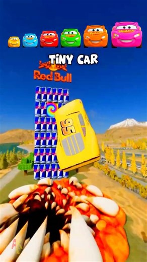🌈Tiny Car Jump the Redbull Portal… and GROWS to IMPOSSIBLE SIZE!🌈#shorts #beamngdrive