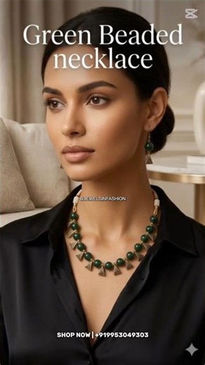 Green Beaded Choker Necklace Set Gold Tone Triangle Charm Boho Ethnic Adjustable Necklace Earrings