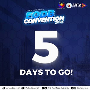 The Ease of Doing Business (EODB) Convention 2023 is coming soon to showcase streamlining efforts and digital solutions to improve government services delivery! The launching of The Philippine Business Regulation Information System (PBRIS) and the Anti-Red Tape Electronic Management Information System (ARTEMIS) Phase 2 are among the highlights of the event. #EODBConvention2023 | Anti-Red Tape Authority