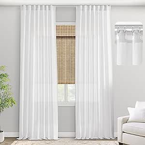PANELSBURG Ceiling to Floor White 120 Inches Long Curtains for Living Room 2 Panels Set,Back Tab 10 FT Coastal White Linen Semi Sheer High Ceiling Curtain for Large Windows,10 Foot Curtains