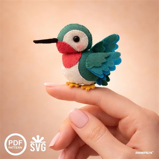 Felt Hummingbird Sewing Pattern PDF & SVG – Easy DIY Bird Plush for Beginners, Spring Ornament, Nursery Decor - Etsy