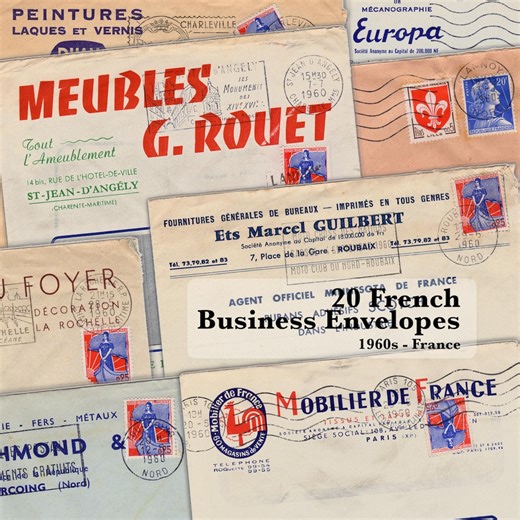 20 French Window Envelopes 1960s, Vintage Business Mail, Original Stamps Postmarks, Printable Ephemera Pack, Junk Journal Scrapbook - Etsy Canada