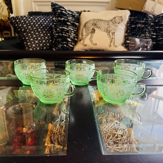 Vintage Tiara Indiana Glass Chantilly Green Tea Cups - Mid-century Set of 5 - Etsy