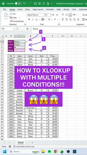 XLOOKUP 101 ✅ #excel #exceltips #corporate #workhacks #spreadsheets
