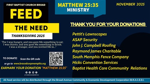 Here's a special "thank you" to FBCB and the Memphis Community for your support in our Thanksgiving Feed the Need efforts. You are appreciated! | First Baptist Church Broad