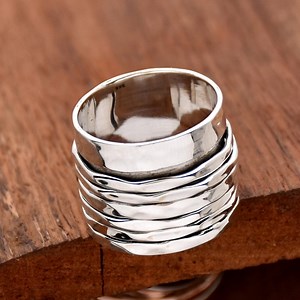 Hammered Sterling Silver Spinner Ring: Wide Band Boho Fidget Ring - Etsy