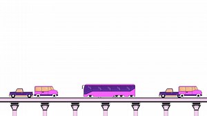Moving vehicles highway bridge line 2D object animation. Elevated road with riding cars flat color cartoon 4K video, alpha channel. Transport traffic, speedway animated item on white background