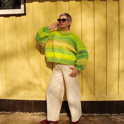 Hand Knit Neon Yellow Green Sweater, Oversized Balloon Sleeve, Cropped Handmade Knit - Etsy Australia