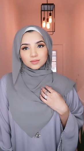 Saima Khan | First Eid inspired hijab tutorial using @voilechic luxury chiffon hijab in grey 🥰 super simple full coverage hijab style #hijab... | Instagram