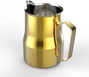 Milk Frothing Pitcher Perfect Barista Tools Coffee Milk Frothing Cup Easy To Make Cappuccino/Latte Art with Espresso Machine (14oz/400ml, Gold)