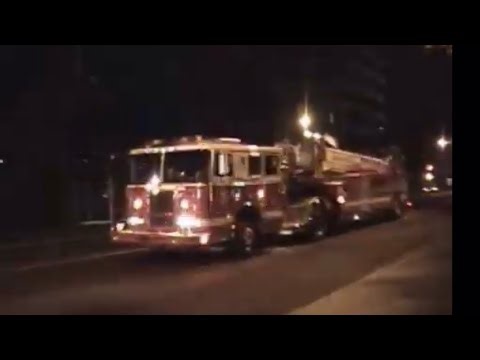 (Screaming Q,GE powercall) DCFD truck 3 and engine 16 responding to a fire call in 2001