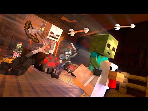 SPIDER JOCKEY RACE - Zombie, Chicken Jockey, and Skeleton Race (Minecraft Movie Animation)