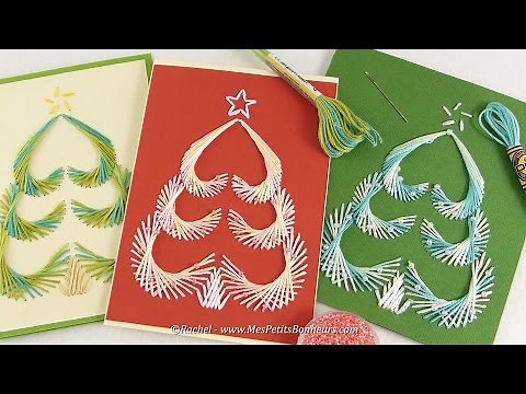Carte Sapin de Noël brodé en fils tendus à imprimer - Tuto
