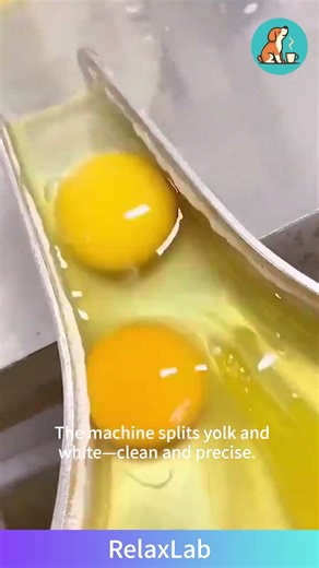 The machine splits yolk and white—clean and precise.