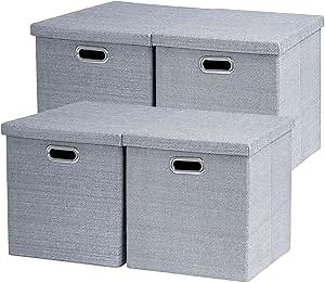Storage Bins with Lids,13 x 13 Inch Foldable Fabric Cube Baskets Boxes Organizer for Closet, Shelves, and Home. (Gray, (13x13) 4 pack)
