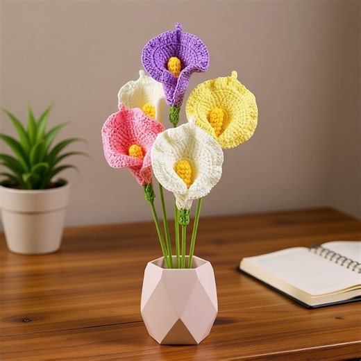 Crochet Calla Lily Flower Bouquet, Handmade Cotton Yarn Arrangement, Home Decor Gift - Etsy