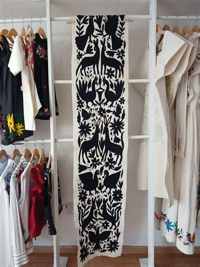 Beautiful Otomi Table Runner, Embroidered in Black Threads. - Etsy