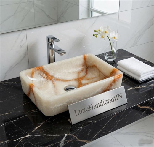 Handmade White Onyx Vessel Sink, Translucent Rectangular Stone Basin, Luxury Modern Countertop Washbasin - Etsy
