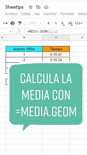 Cómo calcular la media con =MEDIA.GEOM en Excel