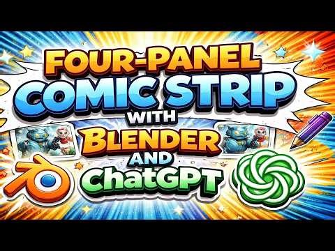 Four‑panel comic strip with Blender and ChatGPT