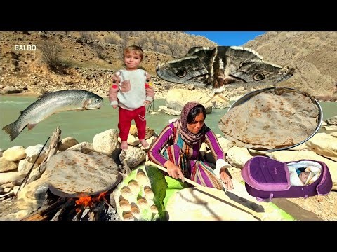 Traditional Nomadic Bread & Grilled Trout by Mountain River | Iran Tribal Life