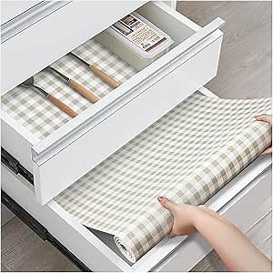 Drawer and Shelf Liner, Non-Slip Kitchen Cabinet Liners Non-Adhesive Thick Strong Grip Waterproof Washable Mats Protect Dresser Shelves Cupboard Bathroom Cabinets, Yellow Plaid, 18 in X 20 FT