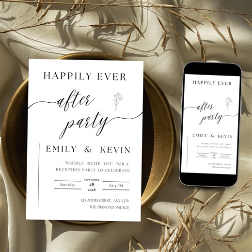 Minimalist Wedding Reception Invitation, Elegant Happily Ever After Editable Template, Digital Versatile Convenient Elopement Announcement - Etsy