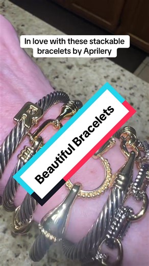 These stackable two tone bracelet sets by Aprilery are GORGEOUS! Perfect for day or night! #tiktokshopcreatorpicks #jewelrytiktok #bracelets #womensjewelry #giftforher @Aprilery Jewelry-US