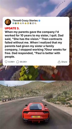 33K views · 217 reactions | UPDATE 3. When my parents gave the company I'd worked for 10 years to my sister, I quit. Dad said, -She has the vision.- Then contracts failed without... #foryou #fyp #reels #viral #redditstorytime #redditposts #storytime #redditstories #reddit #askreddit #paranormal #redditparanormal #nosleep | Pet Blazers | Facebook