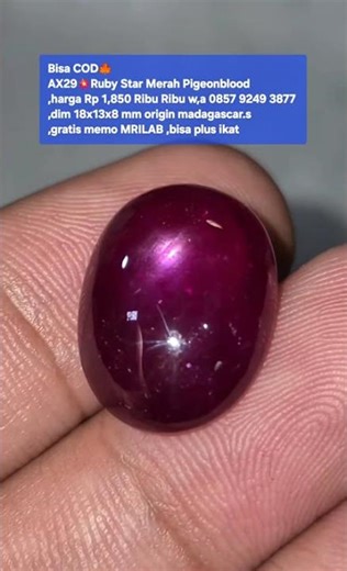 Bisa COD🍁AX29💥Ruby Star Merah Pigeonblood,harga Rp 1,850 Ribu Ribu w,a 0857 9249 3877 ,dim 18x13x8