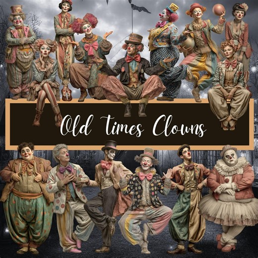 Vintage Circus Clown Clipart: Nostalgic Pierrot Pngs, Scrapbooking Graphics (digital Download) - Etsy