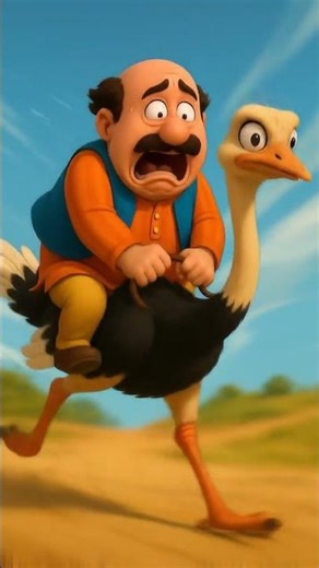 Scared Motu Riding a Fast Ostrich