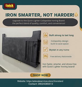 Tired of bulky ironing boards taking up space in your home? Our foldable ironing board is the perfect space-saving solution—sturdy, portable, and easy to store! Plus, enjoy the convenience of PAY ON DELIVERY and FREE DELIVERY anywhere in Nigeria. No upfront payment needed, and we bring it right to your doorstep. Upgrade your ironing experience today with the board designed for modern Nigerian homes. Order now and see the difference! Call 09024366513 https://adewaleservices.store/ironstand | Home