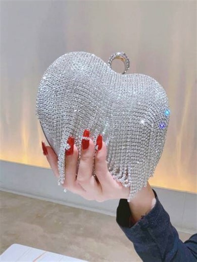 Glitter Bling, Shiny Glamorous, Elegant, Exquisite Mini Novelty Bag Rhinestone & Fringe Decor For Party, Perfect Bride Purse For Wedding, Prom & Party Events Dinner Bag, Evening Bag For Party Girl, Woman, For Female Perfect For Party, Wedding, Prom, Dinner/Banquet, For Best Gift For Women Matching, Perfect For Dress, Wedding Dress, Formal Dresses For Women, Prom Dress, Dress, Birthday Dress Valentines , Bags Ladies Elegant | SHEIN