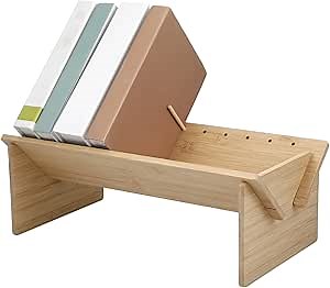 Vercraft Bamboo Wooden Desktop Bookshelf Tabletop Tilted Book Display Rack Book with Adjustable Divider Wood Storage Organizer Bookcase for Home and Office Living Room