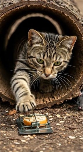 花斑猫等着老鼠出来吃面包。＃猫 ＃老鼠🐱🐹🐱🐹 谁会先动 #cat #mouse #pet