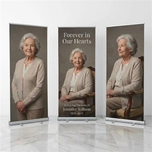 3 Retractable Memorial Banners Set, Funeral Photo Display, Celebration Life Backdrop, Custom Memorial Banner Stand, Remembrance Welcome Sign - Etsy