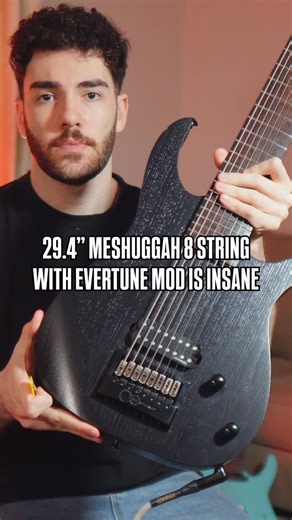 Keyan Houshmand on Instagram: "quick tone test with the new 29.4” Meshuggah signature 8 string guitar, modded with an @evertune 💀 The question is.. should I tune lower?? Drop D1 never sounded so clear 😅 @neuraldsp Fortin Nameless + not picking like a little biihhhh for the tone The end chugs sound a little off because (fun fact) I am pressing my palm into the evertune saddles, which actually changes the tension of the entire unit and makes it pitch off slightly, similar to a Floyd! This means 