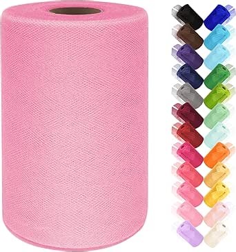 Pink Tulle Fabric Roll 6 Inch by 100 Yards (300 ft) Tulle Ribbon Sheer Mesh Netting for DIY Tutu Skirt Gift Wrapping Wedding Baby Shower Birthday Halloween Party Decorations Crafts, 34 Colors (Pink)