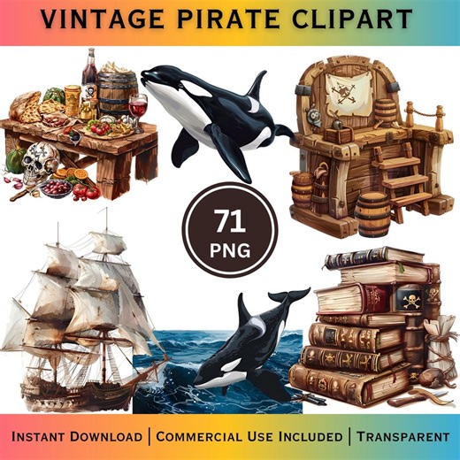 Vintage Pirate Clipart Bundle PNG, Pirate Ship Treasure Nautical Adventure Graphics - Etsy