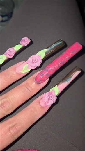 3D Acrylic Roses 💖✨️ #pinknails #3dflowers #acrylicnails #nailaddict #nails #nailtech #nailqueen