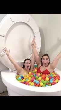 Going UNDERWATER in Worlds Largest Toilet Play Ball Pit in Green Pool with TWIN