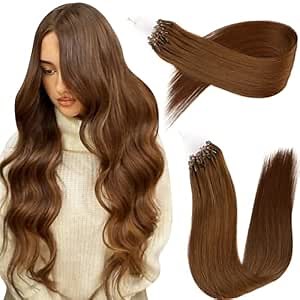 Microlink Hair Extensions Human Hair,16 Inch #4 Chocolate Brown Micro Loop Microbead Micro Link Hair Extensions Human Hair Invisible Straight 30g/38s