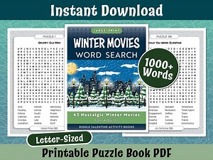 Winter Movies Word Search Puzzle Book for Adults Large Print: 1000  Unique Words to Find in a Nostalgic Film Themed Printable Puzzle Book - Etsy UK