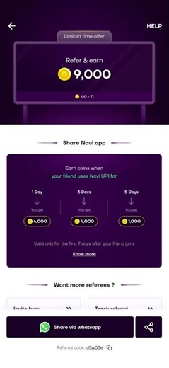 Navi upi refferal reward