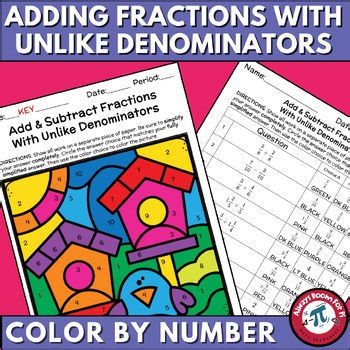 7.3A Add And Subtract Fractions With Unlike Denominators Color by Number