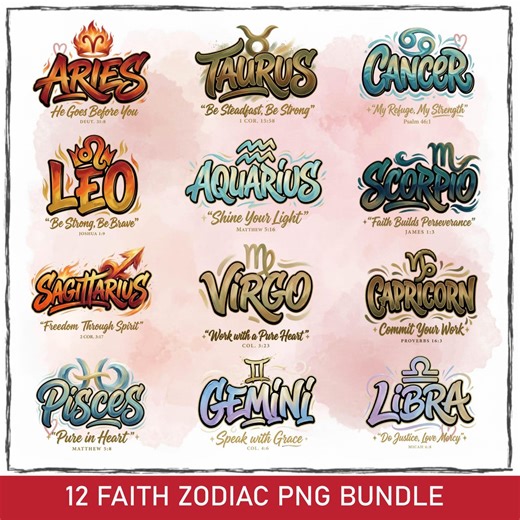 12 Faith Zodiac PNG Bundle, Christian Zodiac Clipart, Bible Verse Zodiac Signs, Religious Astrology Png, Christian Zodiac Png, Religious Png - Etsy