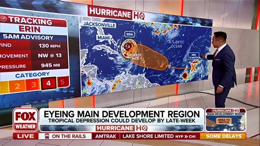 165K views · 1K reactions | HURRICANE HQ: As massive Hurricane Erin begins to turn north of the Caribbean, ingredients are coming together for the next tropical system in the Atlantic's Main Development Region. The latest details: https://www.foxweather.com/weather-news/area-watch-atlantic-main-development-region | FOX Weather | Facebook