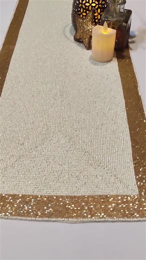 Handmade Beaded White and Gold Table Runner, Luxury Table Decor - 13 x 36 inch
