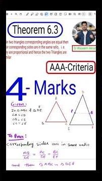 Theorem 6.3 Proof Class 10th | AA-Criteria Theorem 6.3 Proof
